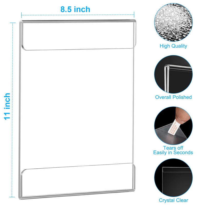 EHWINE 10 Pack 8.5 x 11 Wall Mount Acrylic Sign Holder, Horizontal Wall Signs Photo Menu Flyer Display Holders, Plastic Clear Acrylic Frames for Office Home Hotel Business Store (with Adhesive Tape) - Image 3